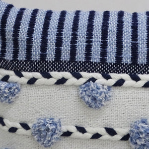 14 英寸 X 20 英寸海軍藍和白色羅紋拉鍊手工棉混紡抱枕帶流蘇