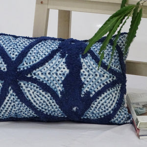 14" X 24" Blue And Light Blue Zippered Cotton Blend Trellis Throw Pillow