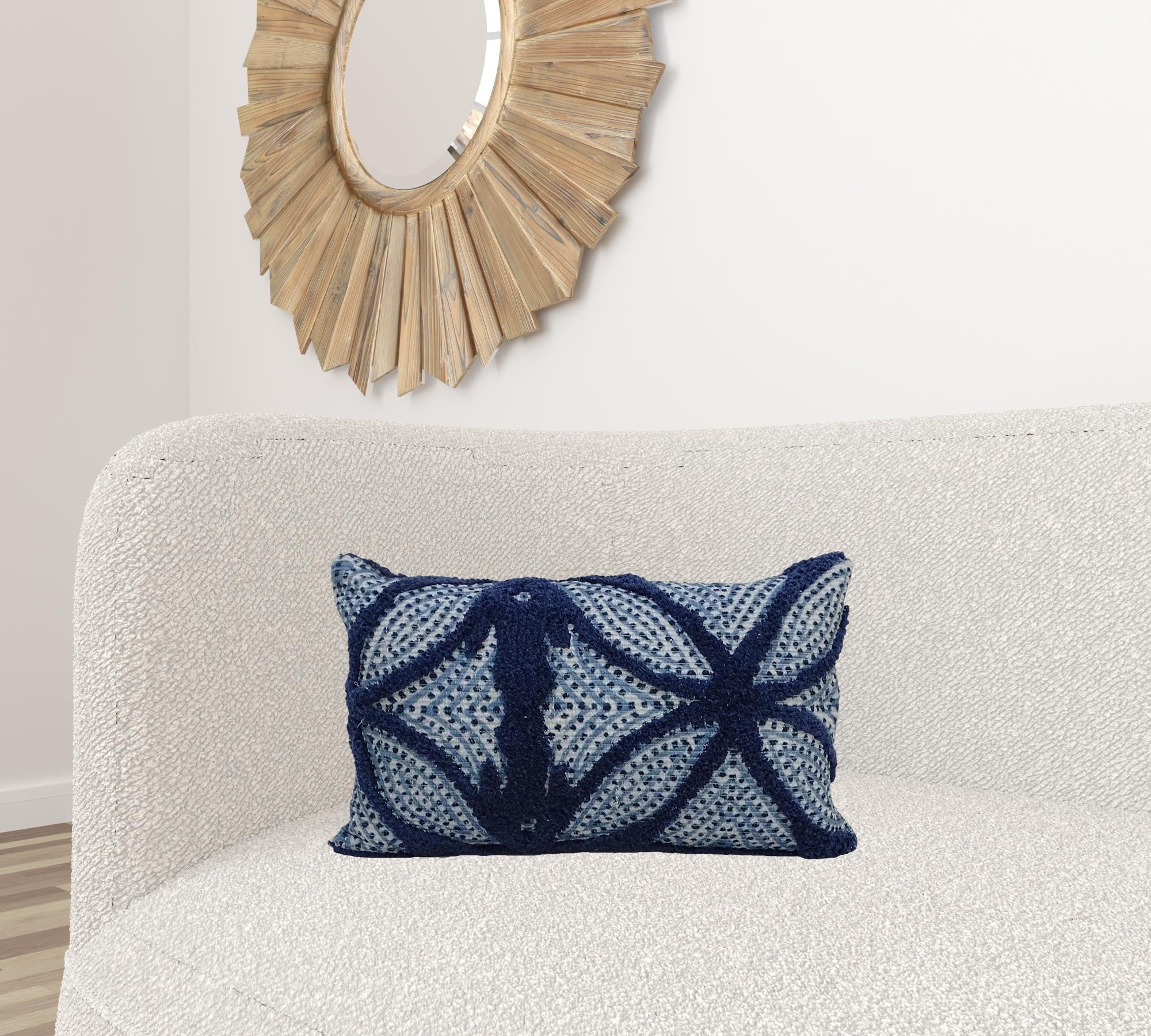14" X 24" Blue And Light Blue Zippered Cotton Blend Trellis Throw Pillow