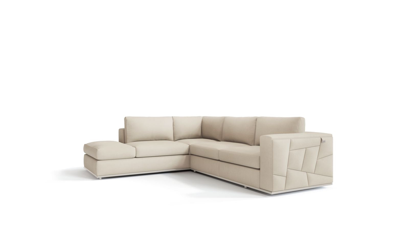 Beige Deco Tufted Italian Leather Modular L Shaped Two Piece Corner Sectional