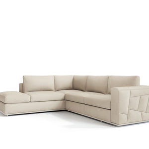 Beige Deco Tufted Italian Leather Modular L Shaped Two Piece Corner Sectional