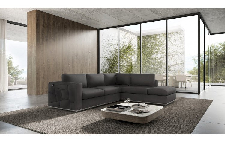 Dark Gray Italian Leather Modular L Shaped Two Piece Corner Sectional