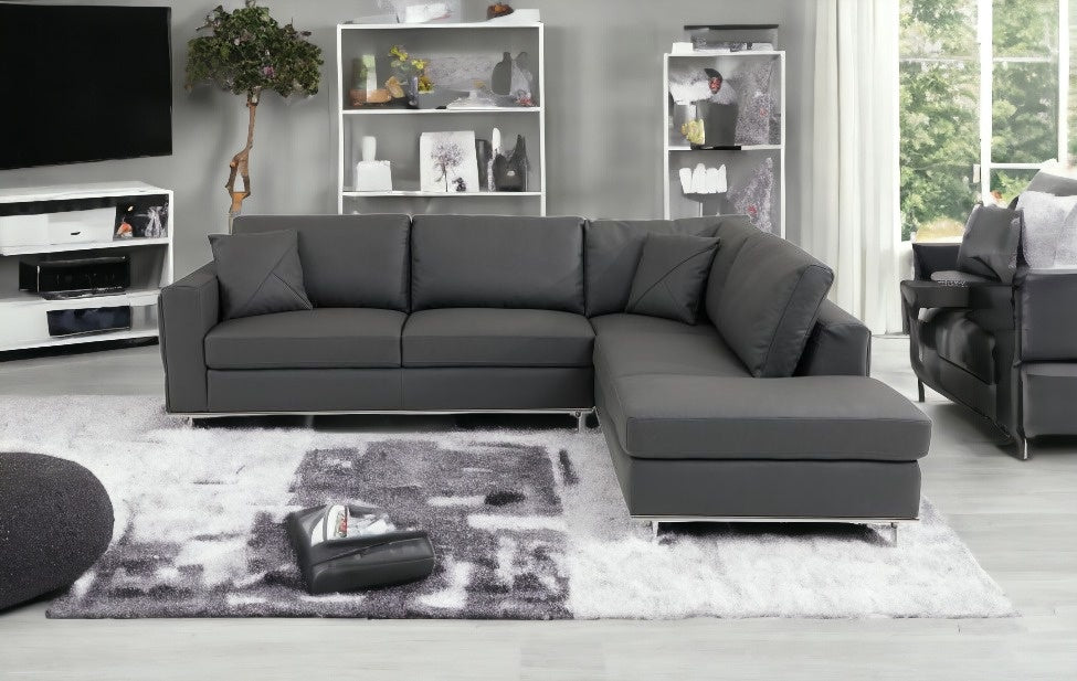 Dark Gray Italian Leather Modular L Shaped Two Piece Corner Sectional