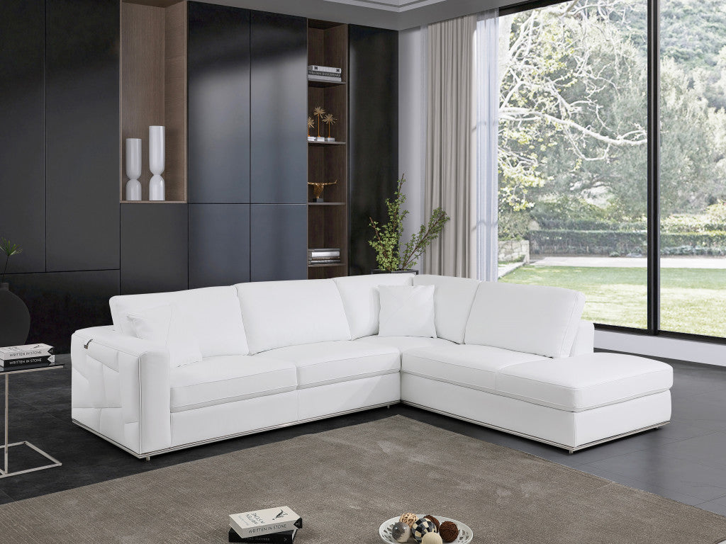 White Italian Leather Modular L Shaped Two Piece Corner Sectional