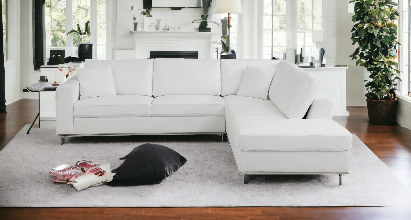 White Italian Leather Modular L Shaped Two Piece Corner Sectional