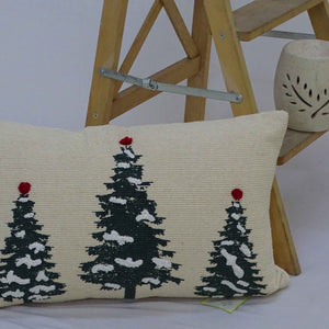 14" X 24" Red And Green Zippered Cotton Blend Christmas Tree Throw Pillow