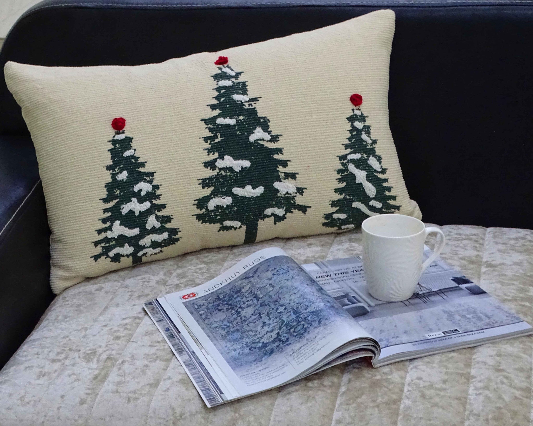 14" X 24" Red And Green Zippered Cotton Blend Christmas Tree Throw Pillow