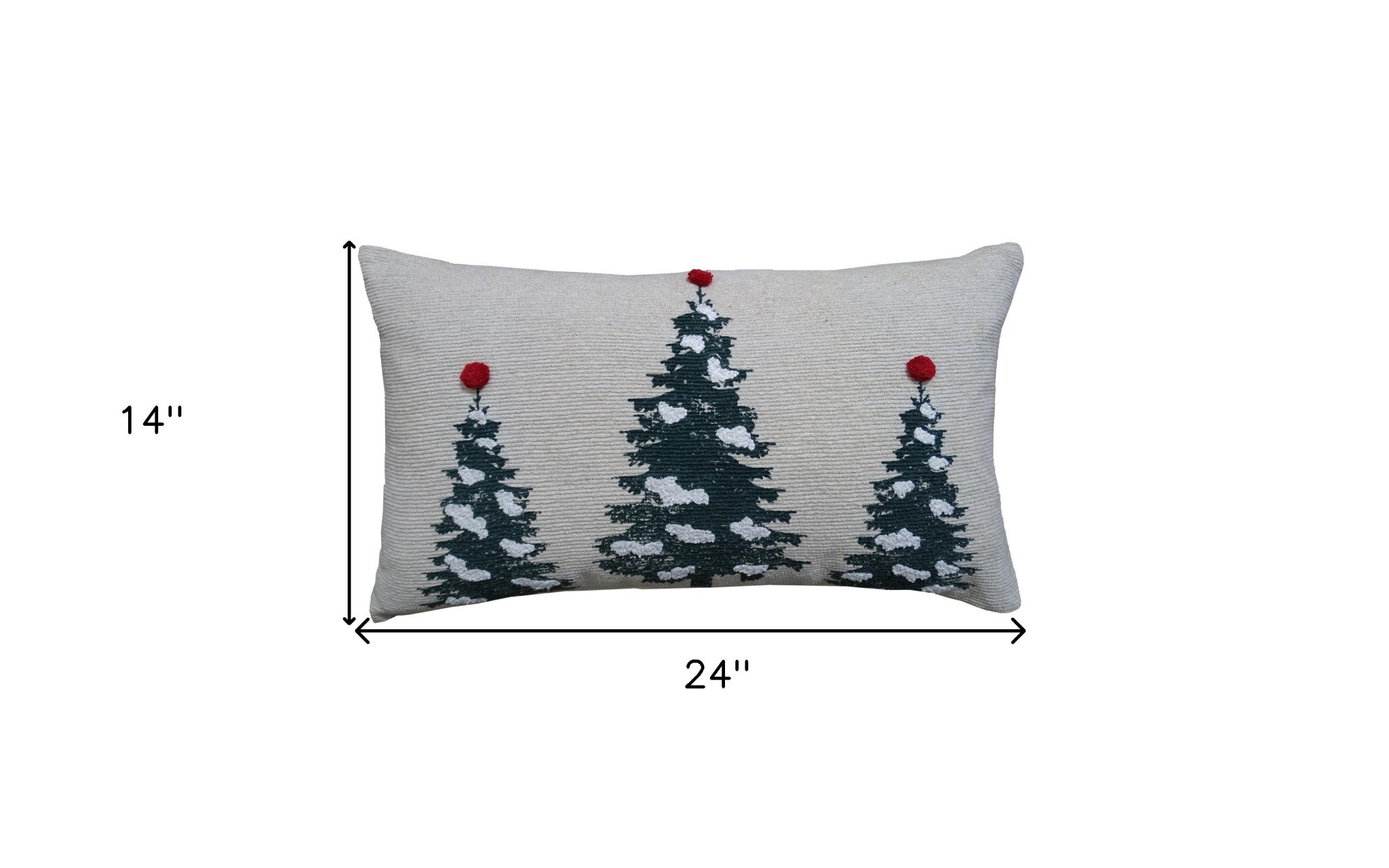 14" X 24" Red And Green Zippered Cotton Blend Christmas Tree Throw Pillow