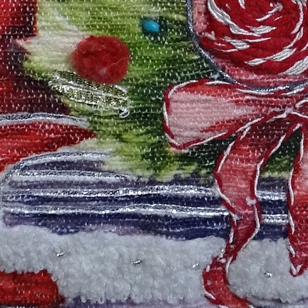 20" X 20" Green And Red Zippered Handmade Cotton Blend Christmas Holiday Van Throw Pillow With Pom Poms