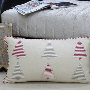 14" X 24" Red And White Zippered Cotton Blend Christmas Trees Throw Pillow