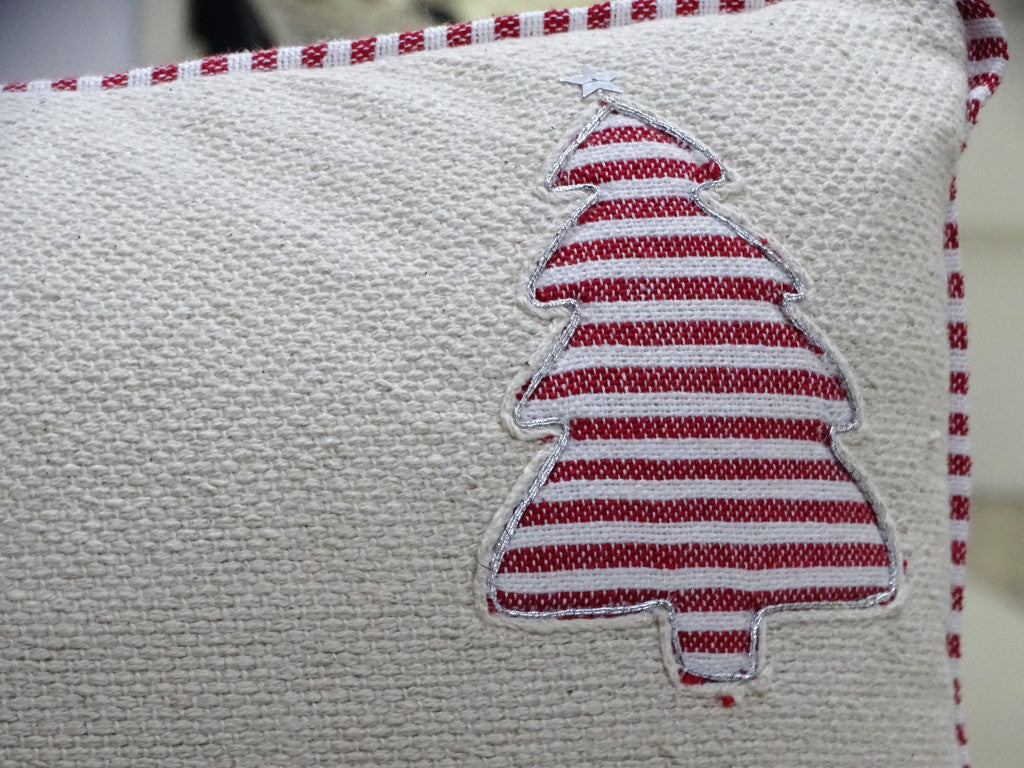 14" X 24" Red And White Zippered Cotton Blend Christmas Trees Throw Pillow