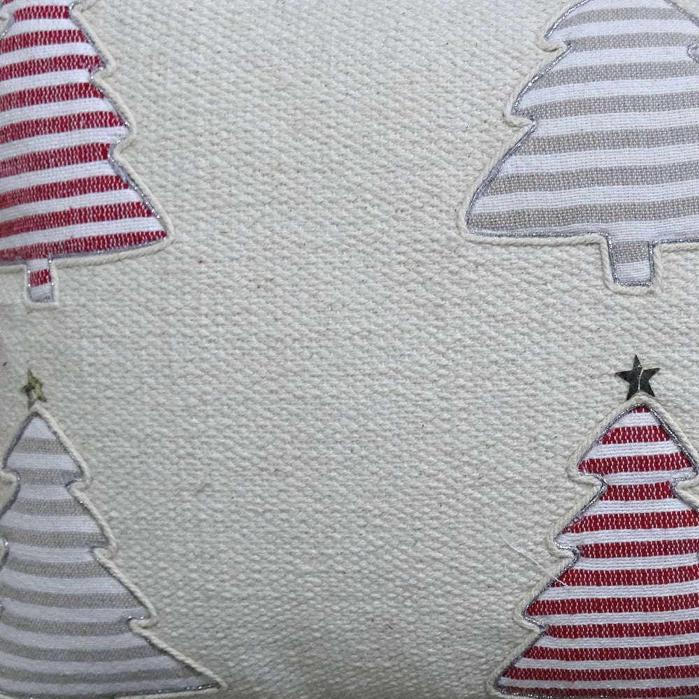 14" X 24" Red And White Zippered Cotton Blend Christmas Trees Throw Pillow