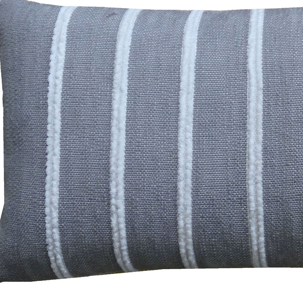 14" X 36" Gray And Yellow Striped Handmade Cotton Blend Throw Pillow With Tassels