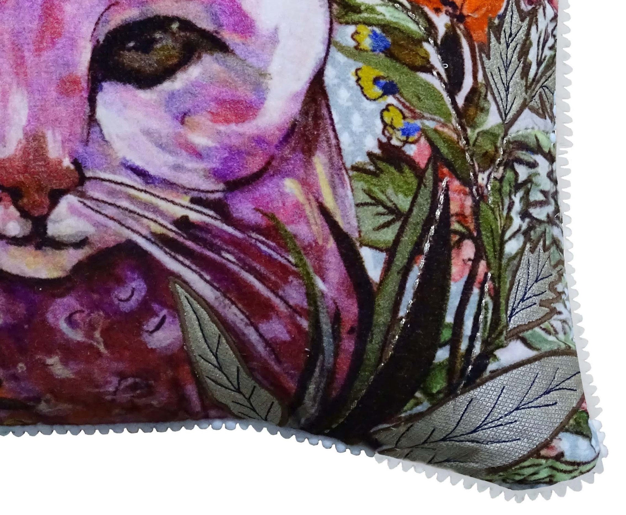 14" X 20" Pink Cat Zippered Handmade Cotton Blend Throw Pillow With Pom Poms