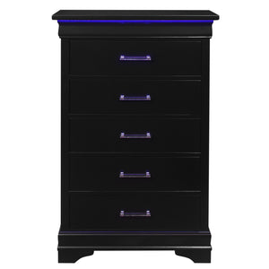 Black Solid Wood Five Drawer Chest with LED Lights 16"