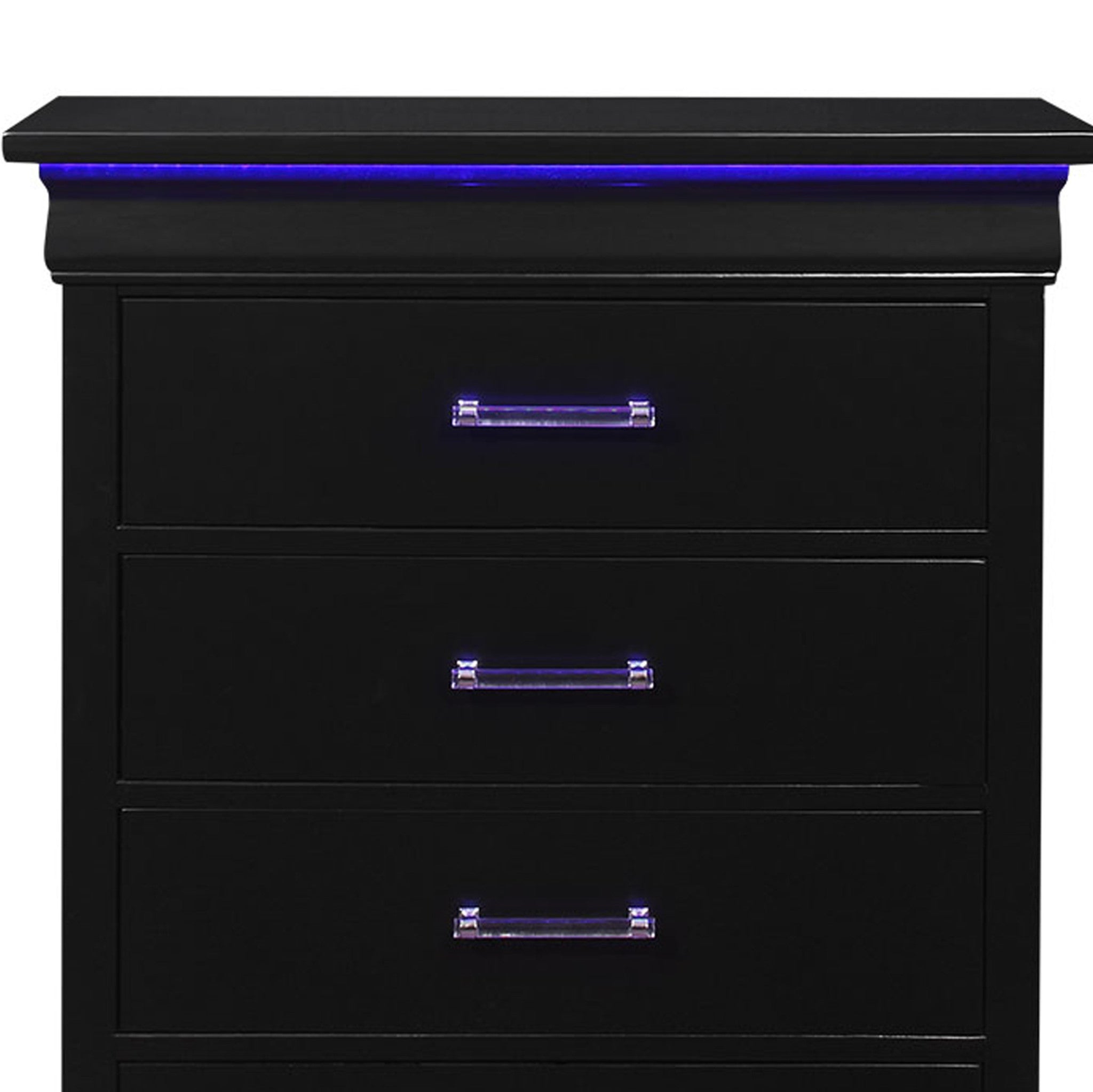 Black Solid Wood Five Drawer Chest with LED Lights 16"