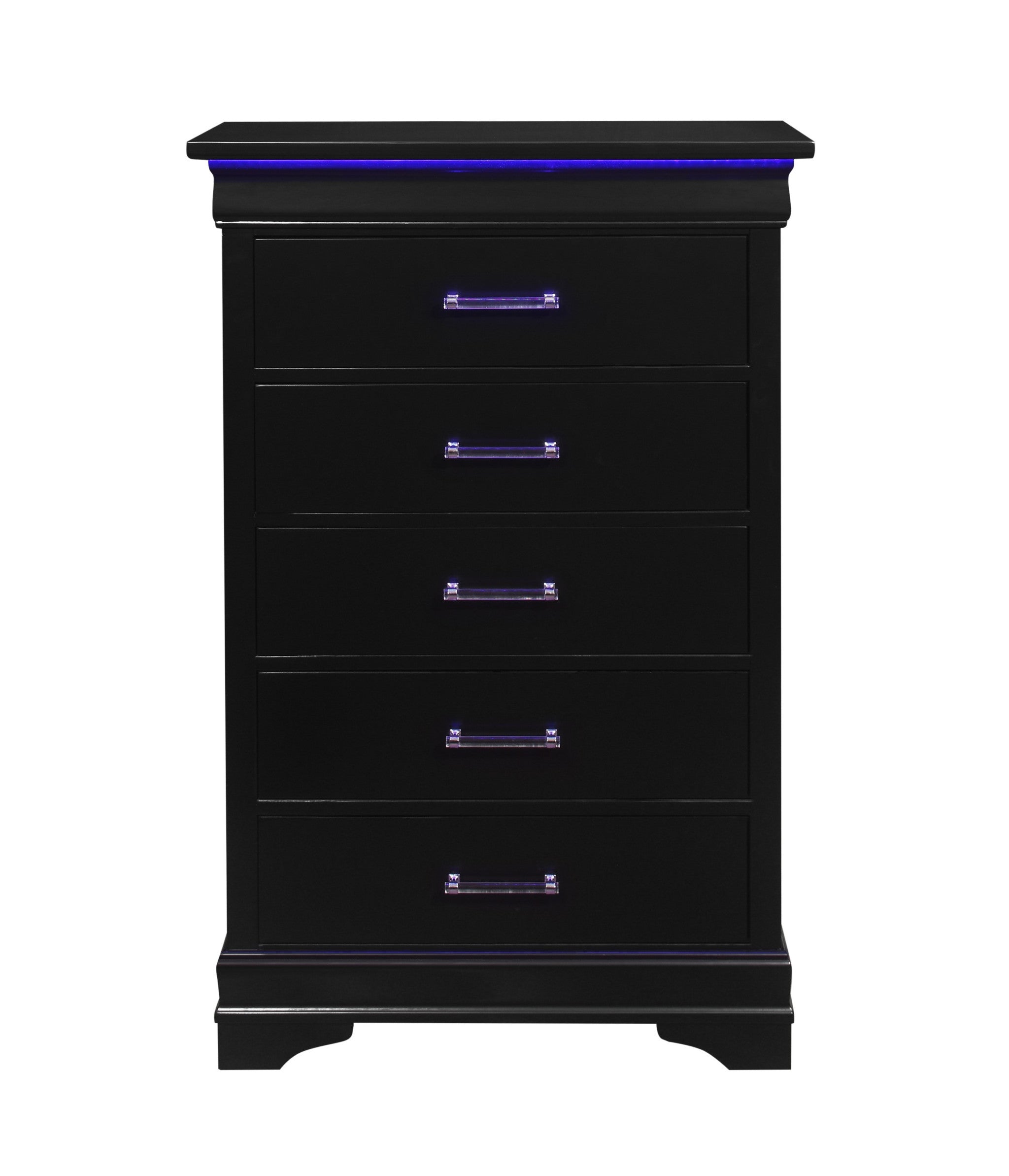 Black Solid Wood Five Drawer Chest with LED Lights 16"