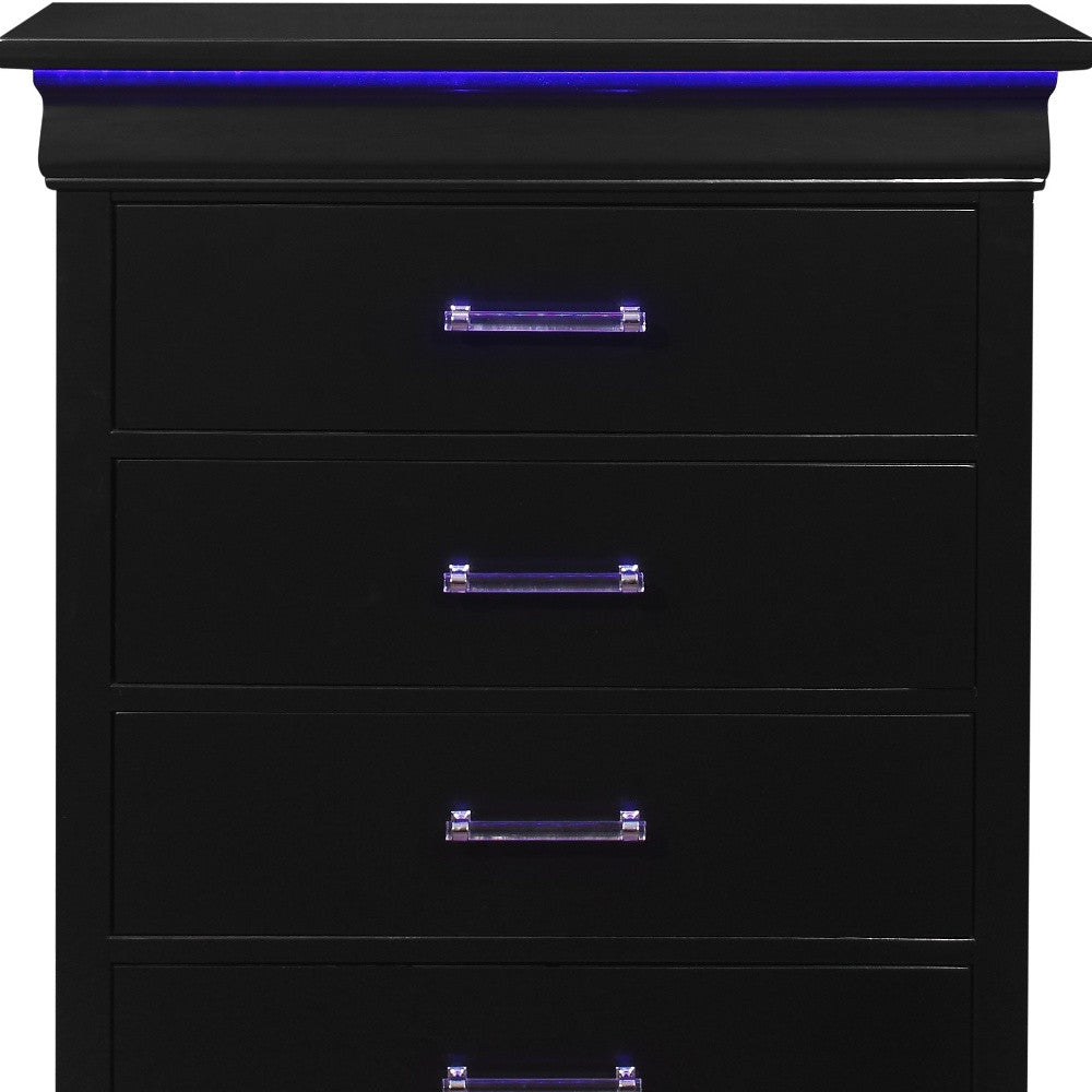 Black Solid Wood Five Drawer Chest with LED Lights 16"