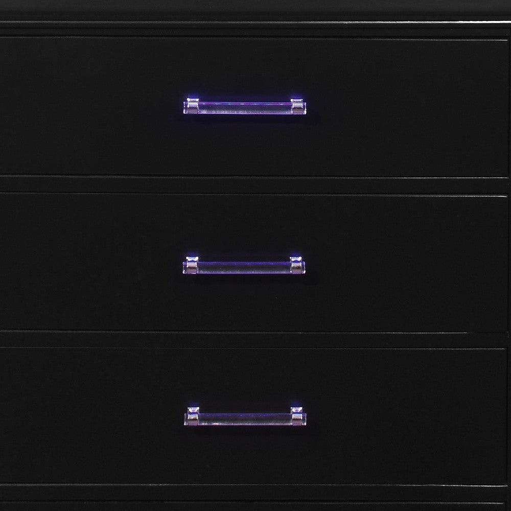 Black Solid Wood Five Drawer Chest with LED Lights 16"