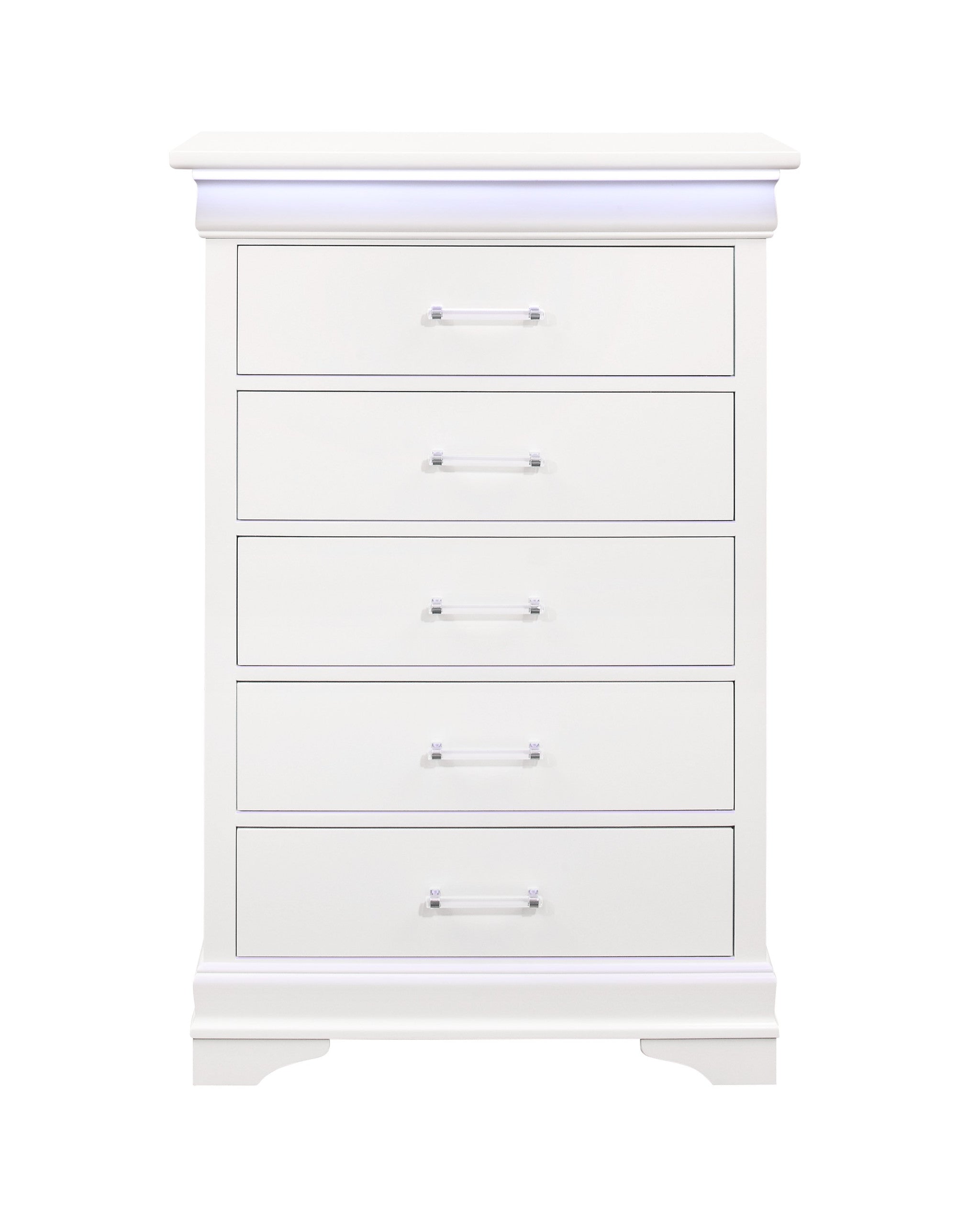 White Solid Wood Five Drawer Chest with LED Lighting 16"