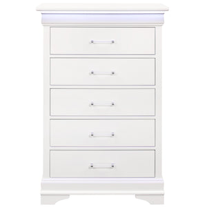 White Solid Wood Five Drawer Chest with LED Lighting 16"