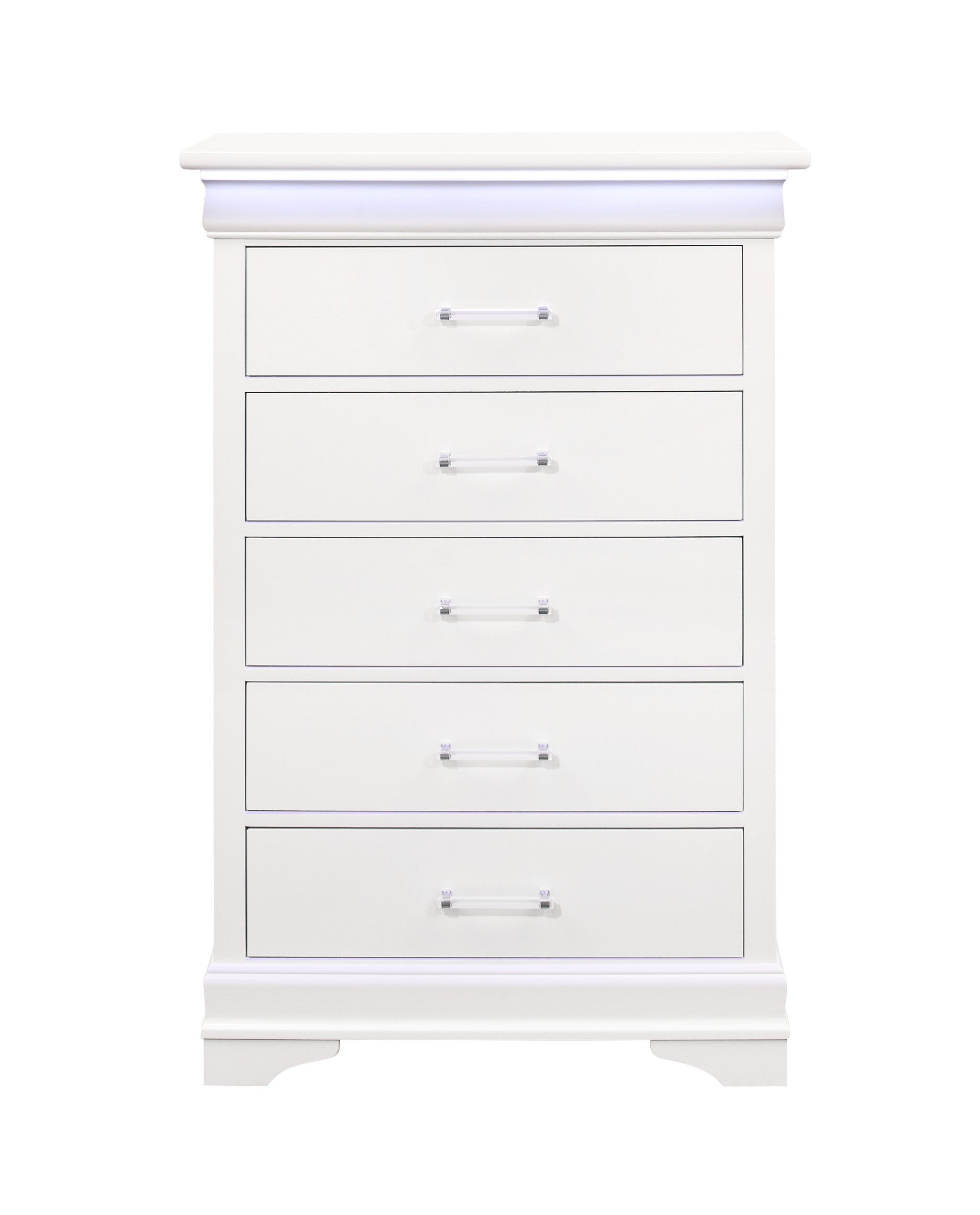 White Solid Wood Five Drawer Chest with LED Lighting 16"