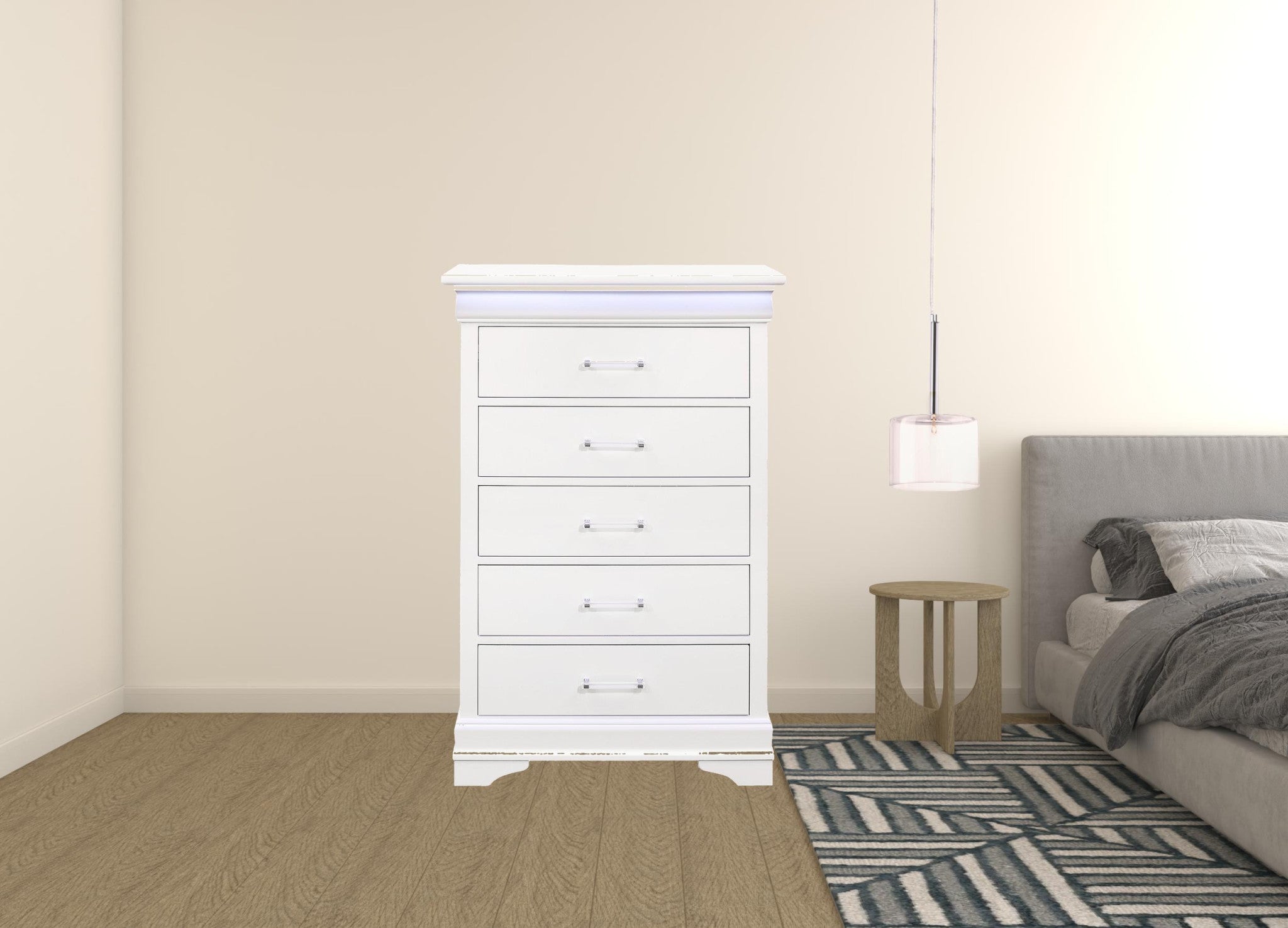 White Solid Wood Five Drawer Chest with LED Lighting 16"