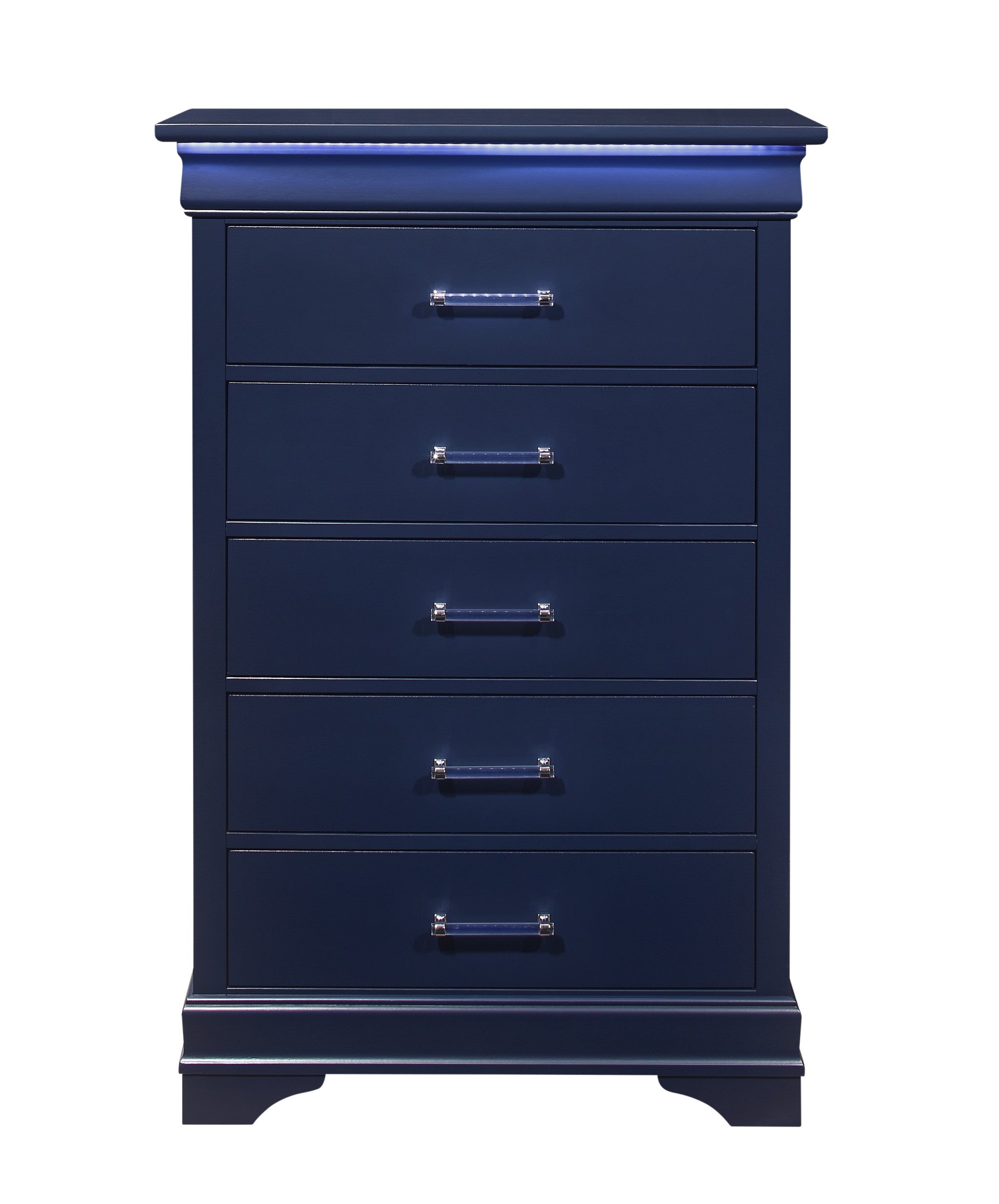Blue Solid Wood Five Drawer Chest with LED Lighting 16"