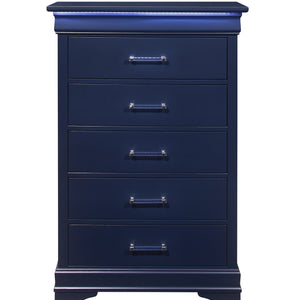 Blue Solid Wood Five Drawer Chest with LED Lighting 16"