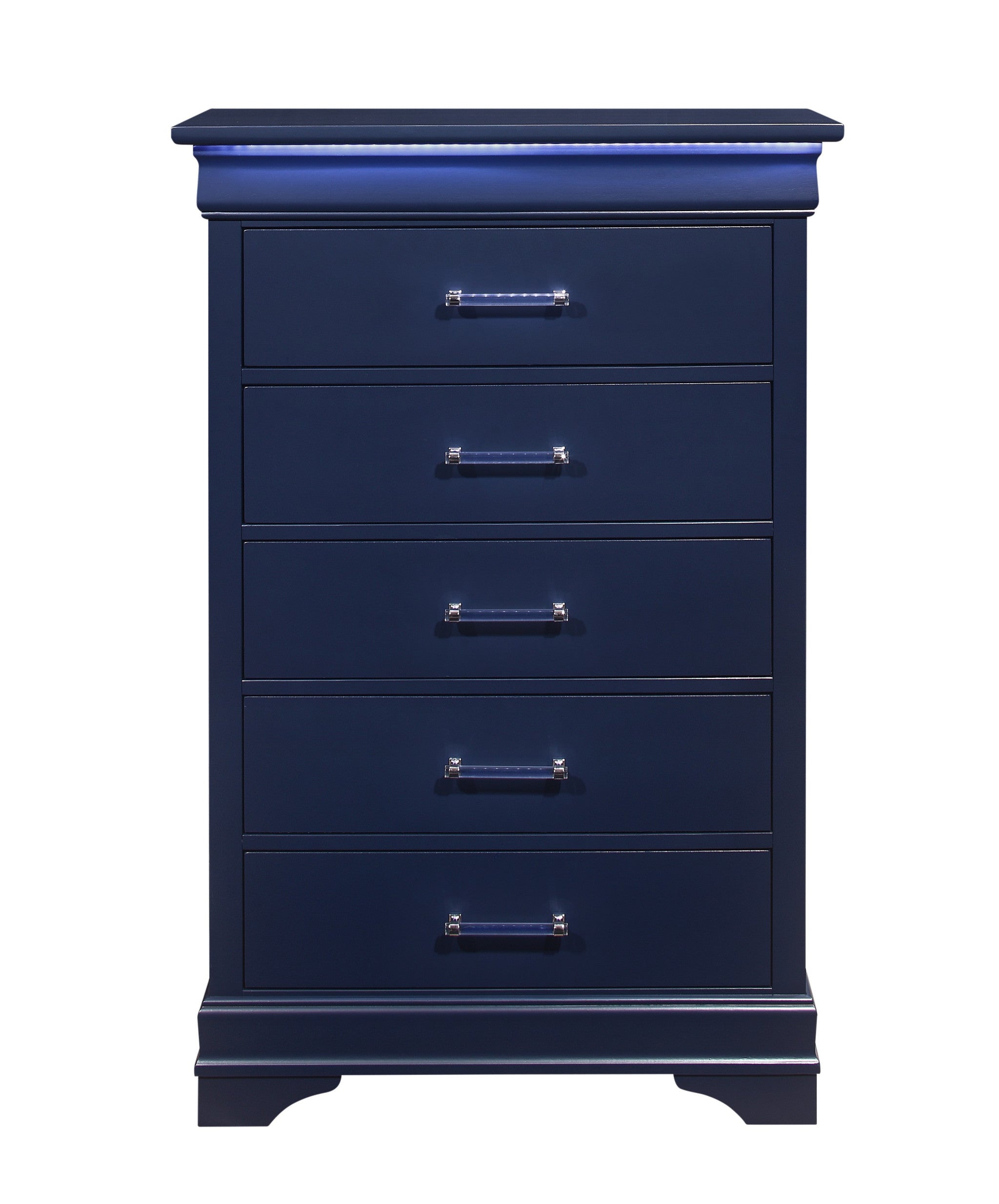 Blue Solid Wood Five Drawer Chest with LED Lighting 16"