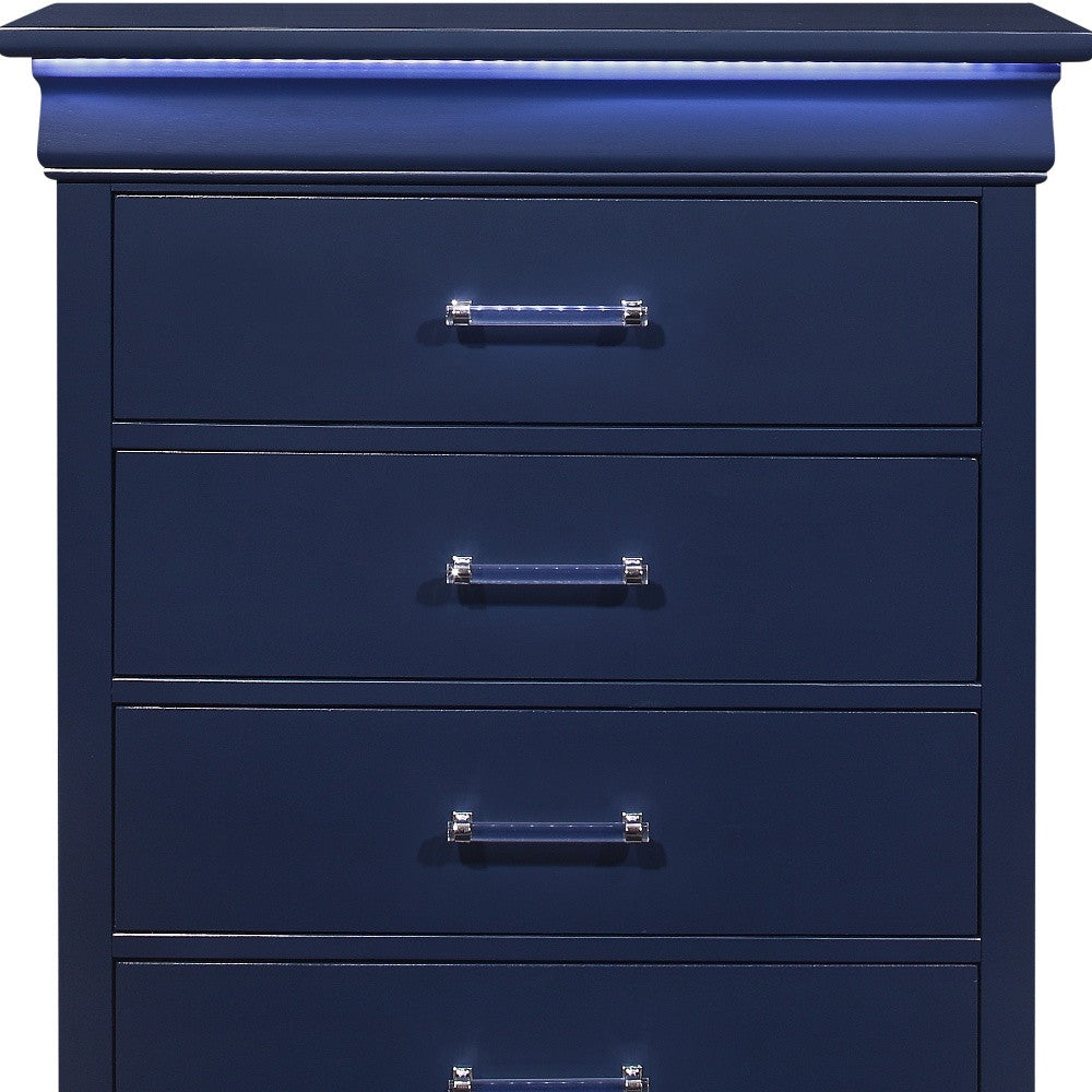 Blue Solid Wood Five Drawer Chest with LED Lighting 16"