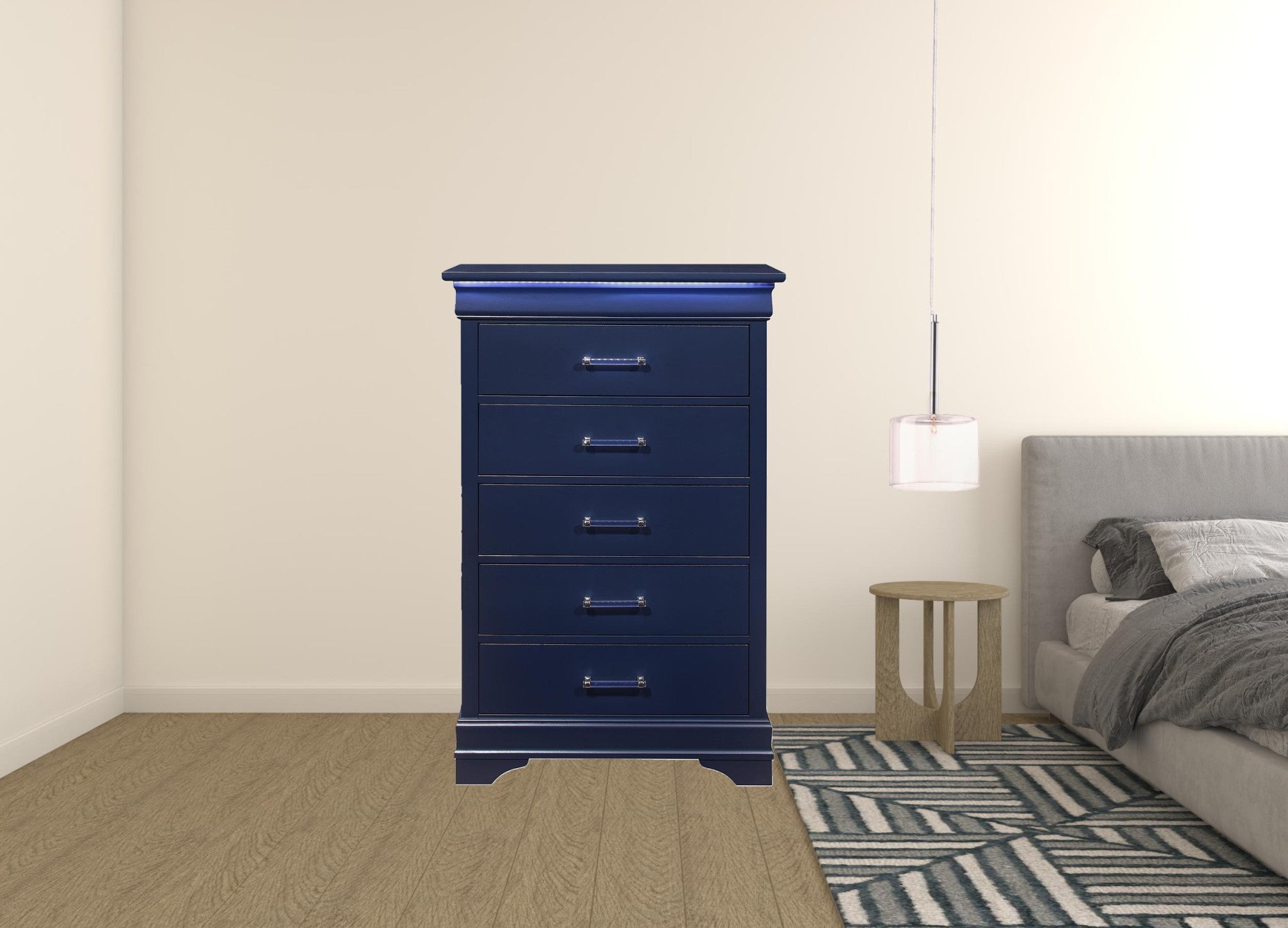 Blue Solid Wood Five Drawer Chest with LED Lighting 16"