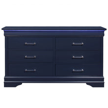 Blue Solid Wood Six Drawer Double Dresser with LED 59