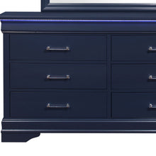 Blue Solid Wood Six Drawer Double Dresser with LED 59