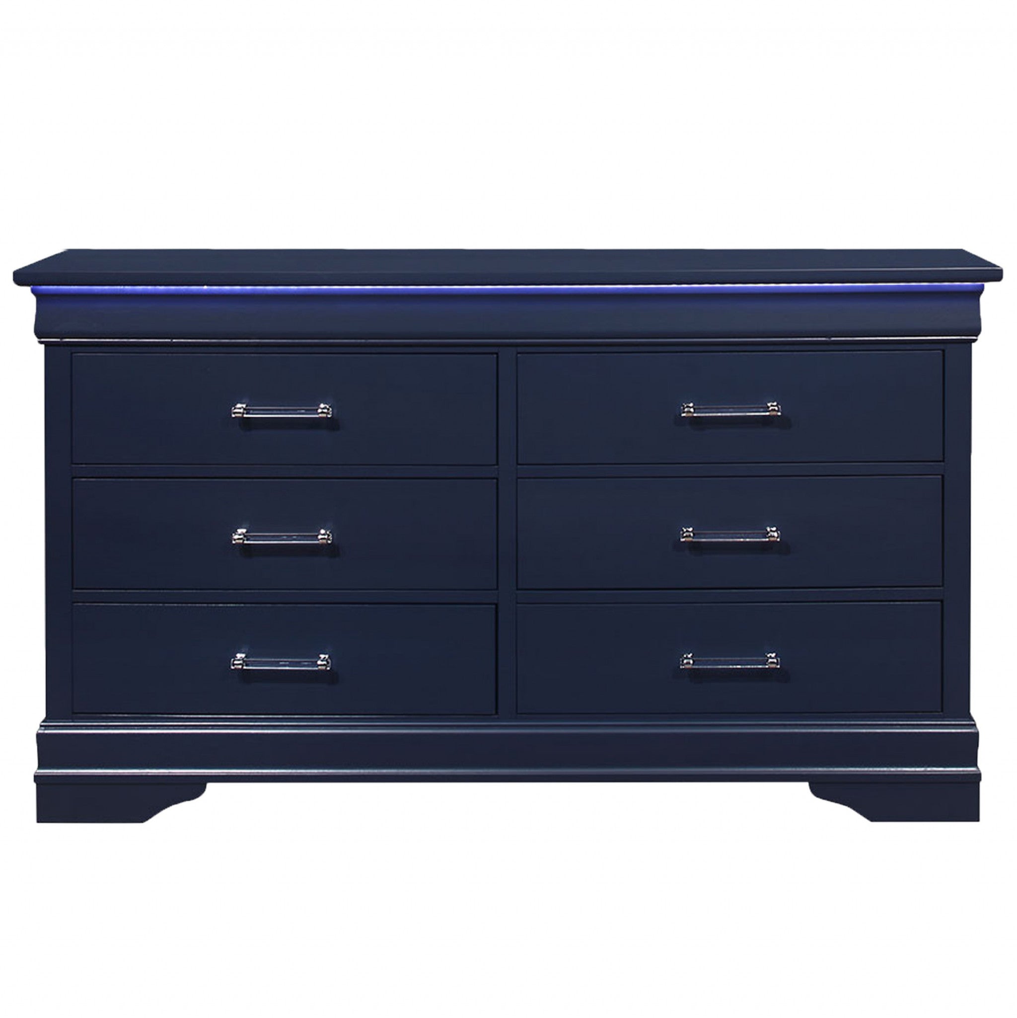 Blue Solid Wood Six Drawer Double Dresser with LED 59"