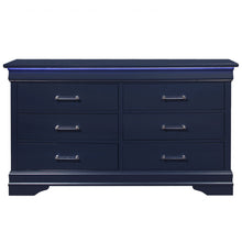 Blue Solid Wood Six Drawer Double Dresser with LED 59