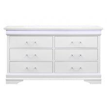 White Solid Wood Six Drawer Double Dresser with LED 59