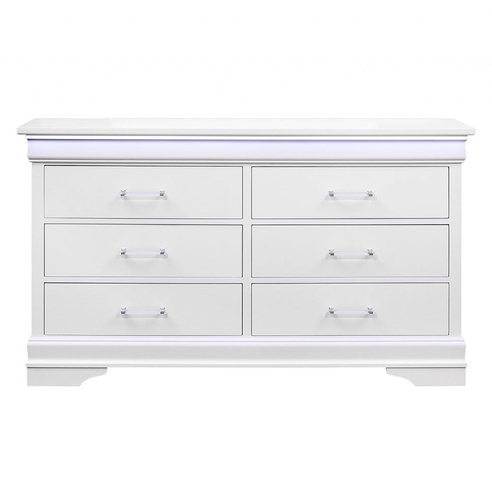 White Solid Wood Six Drawer Double Dresser with LED 59"
