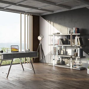 63" Gray and Chrome Rectangular Writing Desk With Three Drawers
