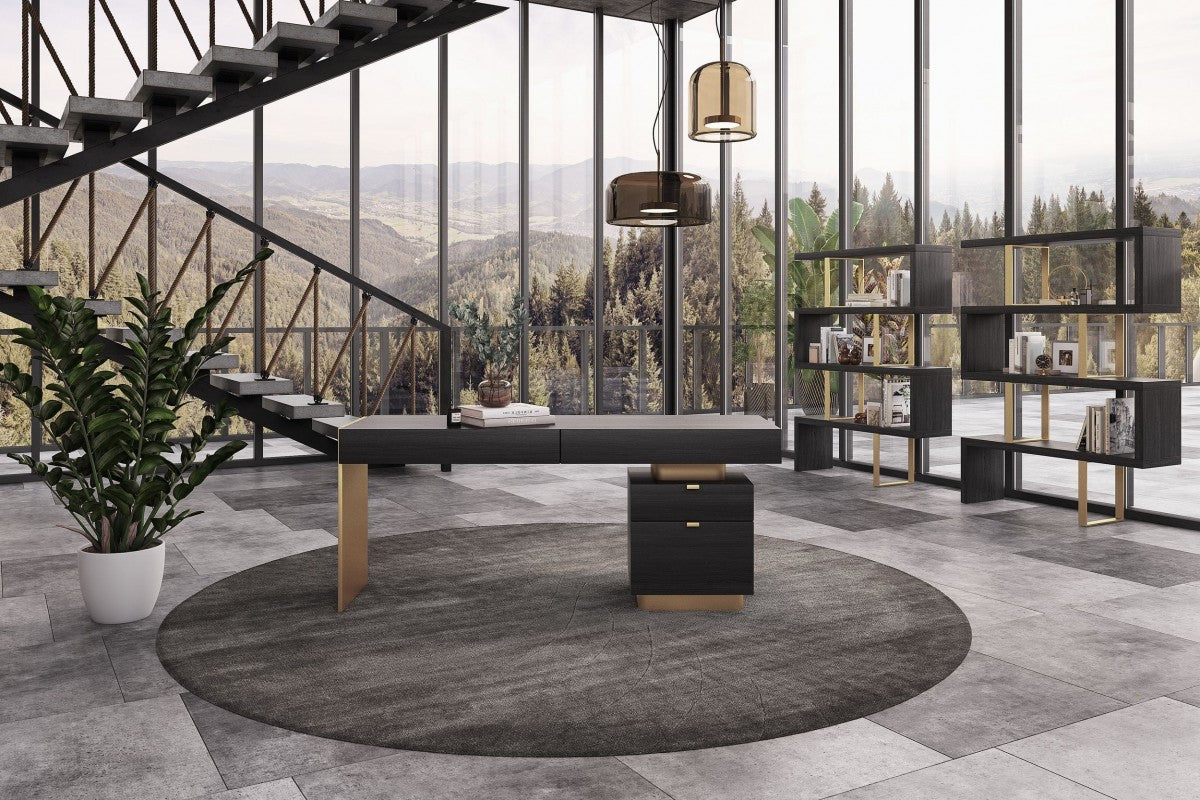 Grey Elm Wood Rectangular Writing Desk With Four Drawers 63"