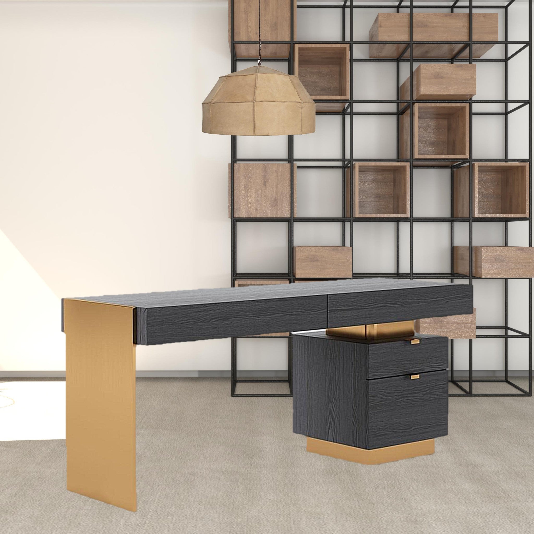 Grey Elm Wood Rectangular Writing Desk With Four Drawers 63"