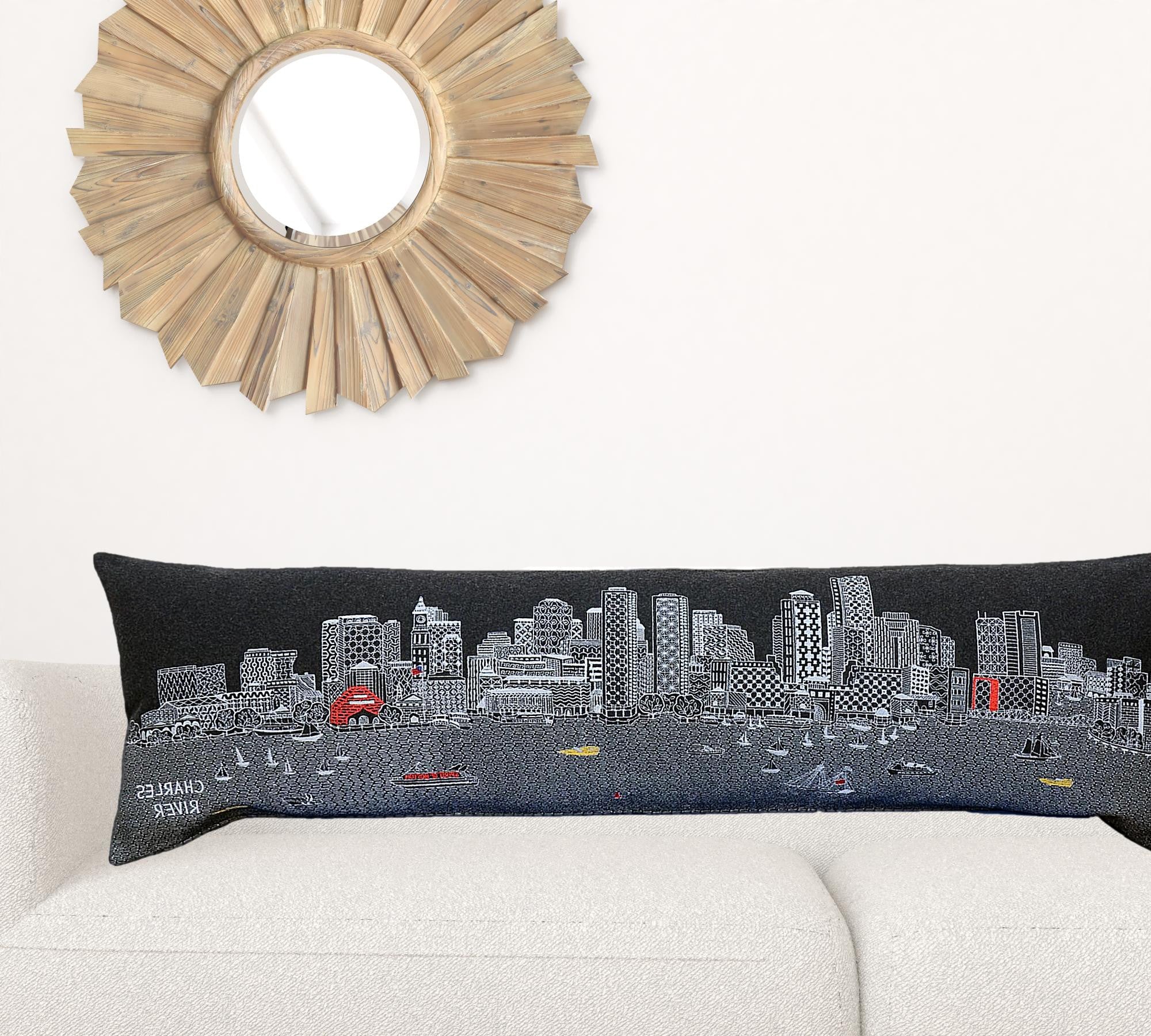 45" Black Boston Nighttime Skyline Lumbar Decorative Pillow