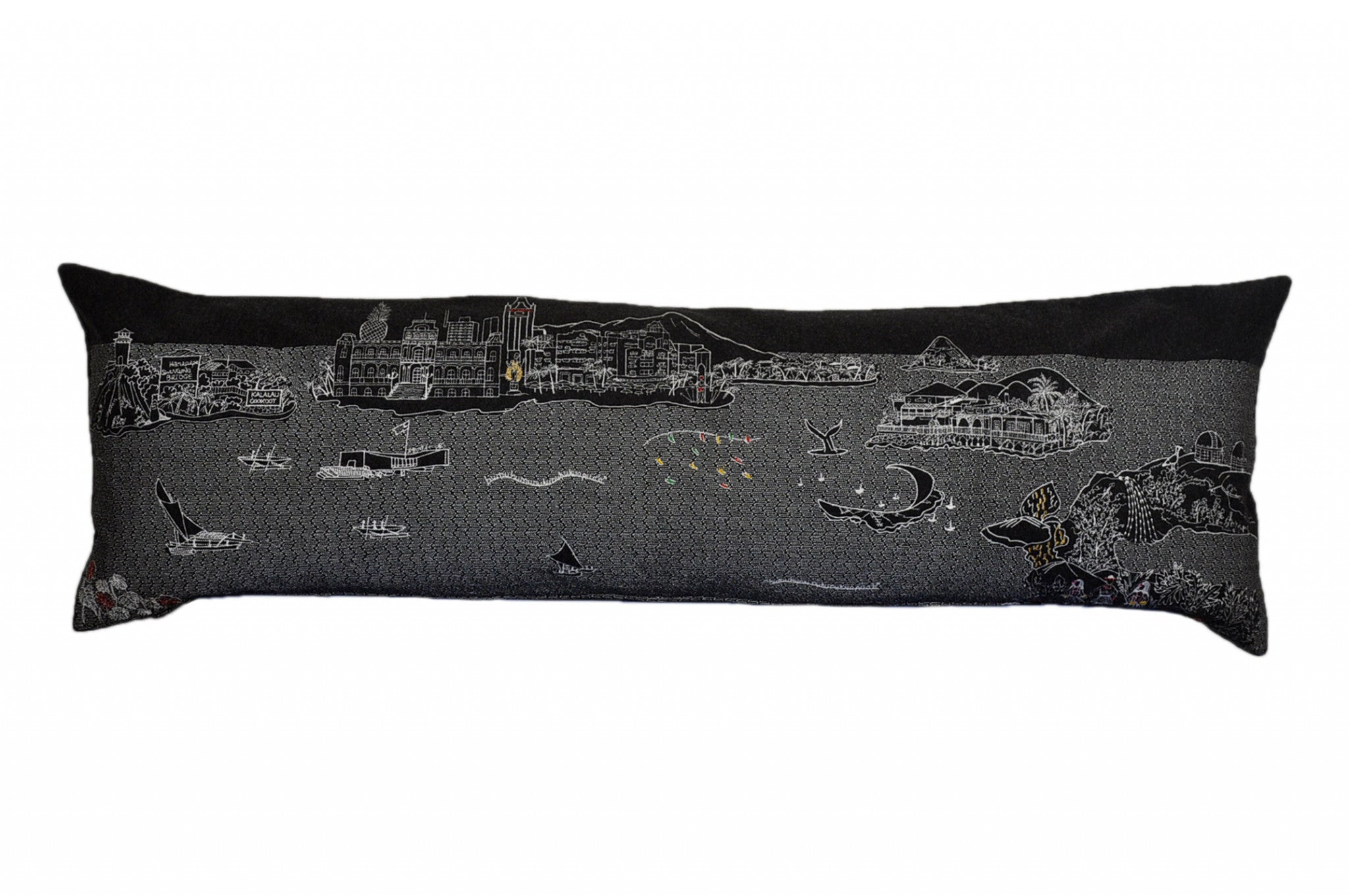 Cojín decorativo lumbar de 45 pulgadas con horizonte nocturno de Hawái, color negro