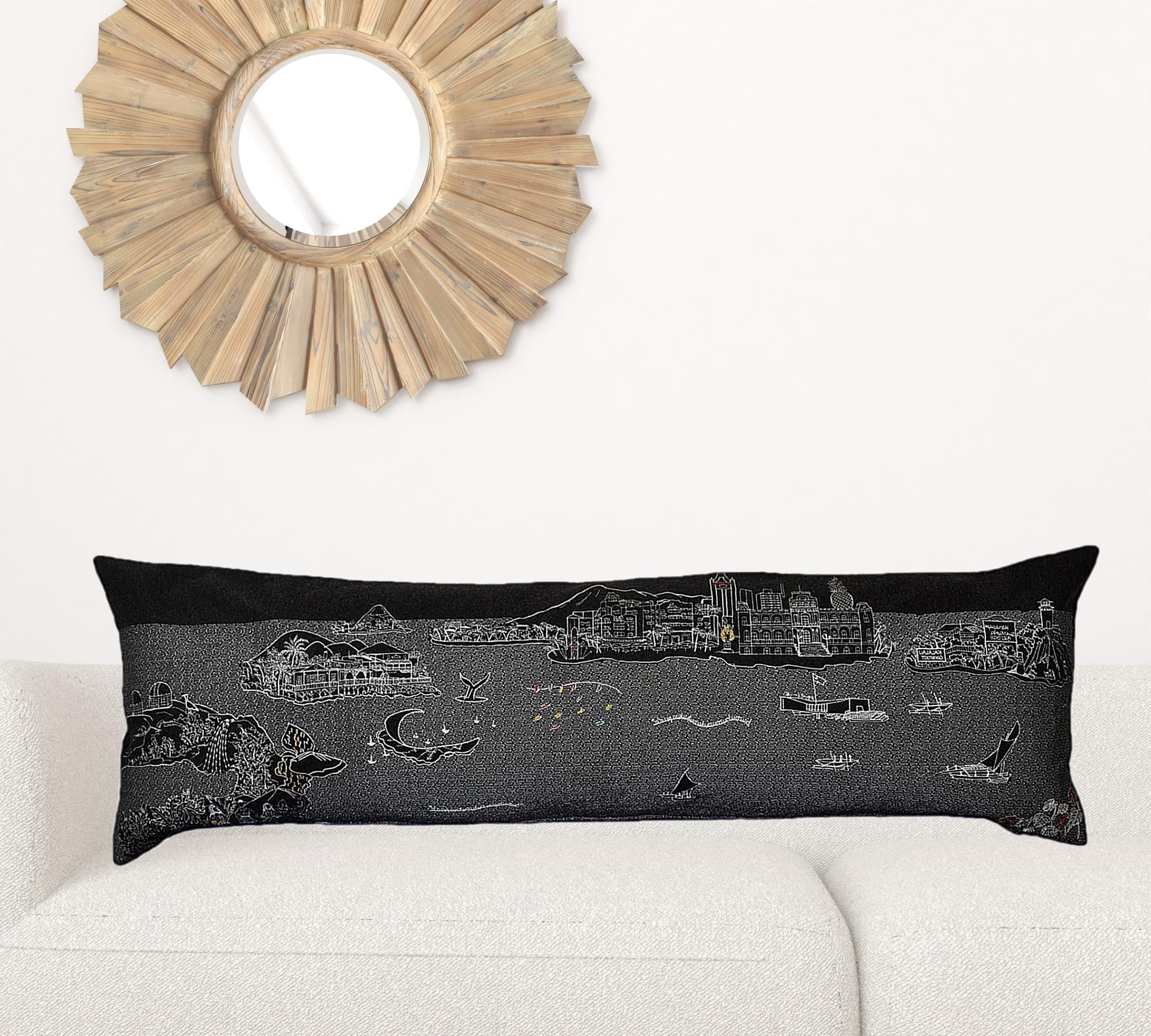 Cojín decorativo lumbar de 45 pulgadas con horizonte nocturno de Hawái, color negro