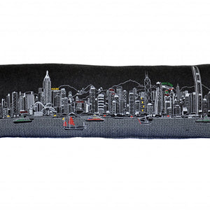 45" Black Hong Kong Nighttime Skyline Lumbar Decorative Pillow