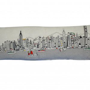 45" White Hong Kong Daylight Skyline Lumbar Decorative Pillow
