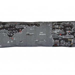 45" Black Michigan Nighttime Skyline Lumbar Decorative Pillow