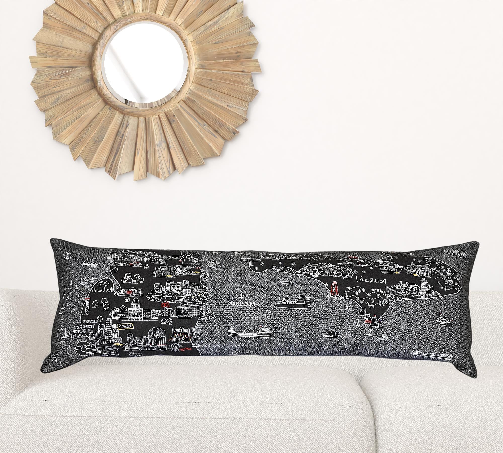 45" Black Michigan Nighttime Skyline Lumbar Decorative Pillow