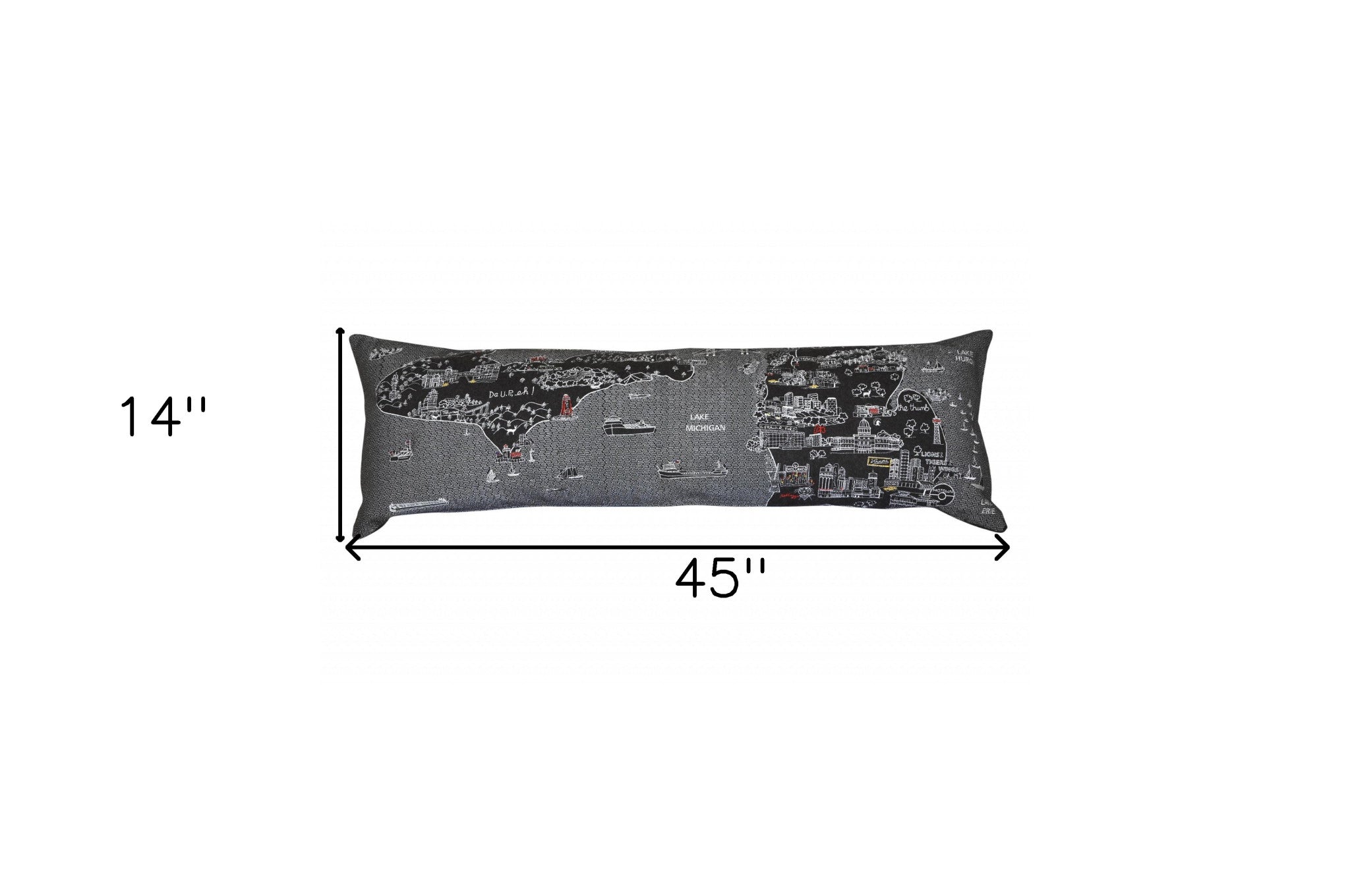 45" Black Michigan Nighttime Skyline Lumbar Decorative Pillow