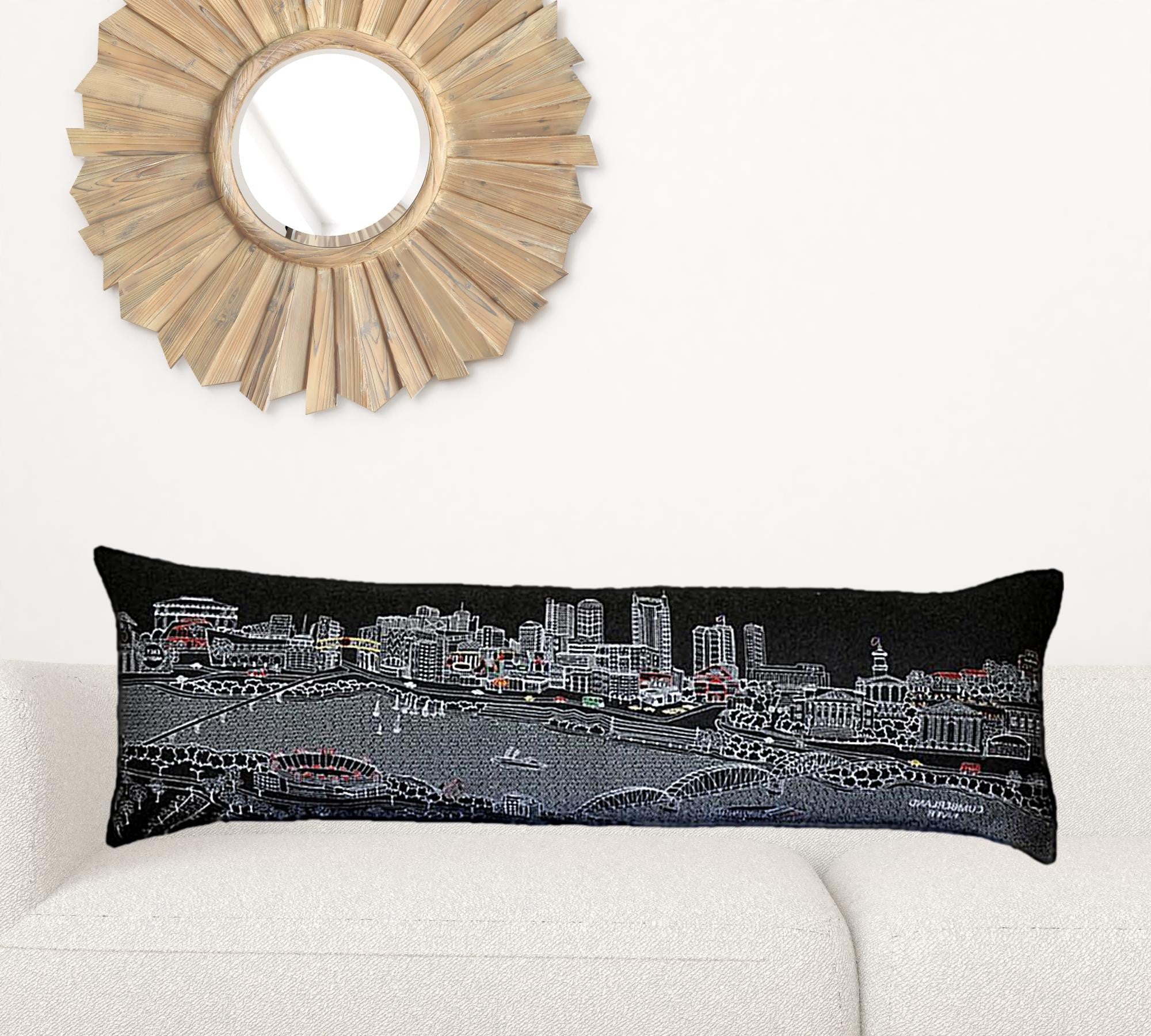 45" Black Nashville Nighttime Skyline Lumbar Decorative Pillow